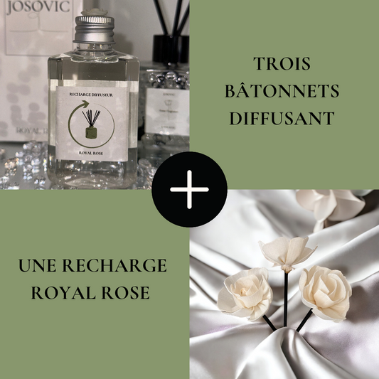 Pack Recharge Diffuseur Royal Rose + 3 Bâtonnets Diffusants