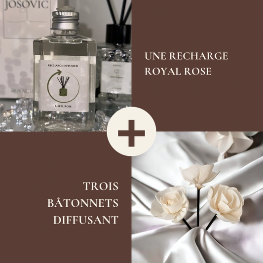 Pack Recharge Diffuseur Royal Rose + 3 Bâtonnets Diffusants